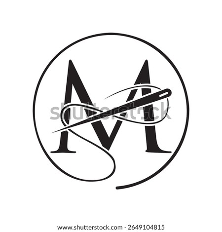Initial Letter M Tailor Logo, Needle and Thread Logotype for Garment, Embroider, Textile, Fashion, Cloth, Fabric Sign