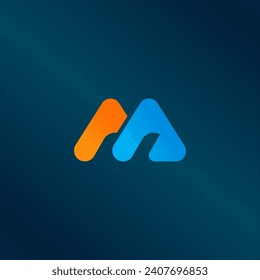 Initial letter M technology digital creative concept logo design idea template vector with blue tricolor combination