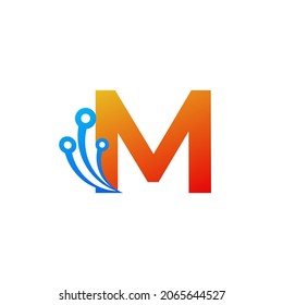 Initial Letter M Technology Logo Design Template Element