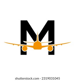 Initial Letter M Travel Logo Design Based Alphabet Flat Modern Concept Vector Template