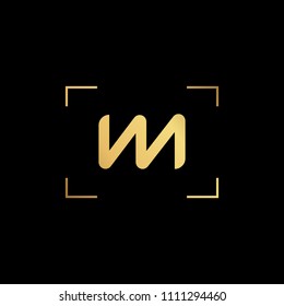 Initial letter M UN UU NV minimalist art monogram shape logo, gold color on black background