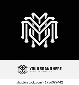 Initial letter M, V, MMMV or VMMM overlapping, interlock, monogram logo, white color on black background
