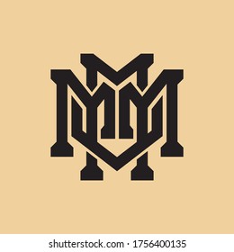 Initial letter M, V, MMMV or VMMM overlapping, interlock, monogram logo, black color on cream background