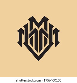 Letra inicial M, V, MMV o VMMM superpuestas, entrelazadas, logotipo de monograma, color negro sobre fondo crema