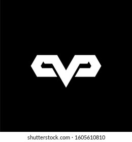Initial letter M V P logo template with geometric phantom mask line art illustration in flat design monogram symbol