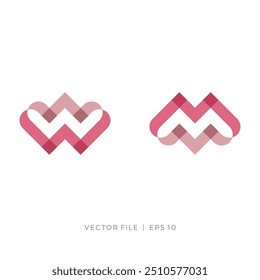 initial letter M or W heart logo