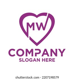 Initial letter m w in love shape logo vector design