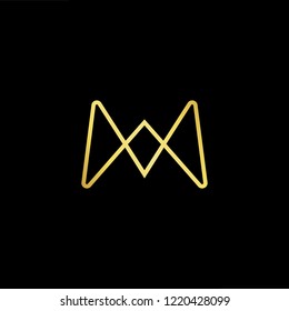 Initial letter M W MW WM minimalist art logo, gold color on black background.
