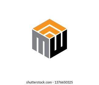 initial letter M W and wifi signal shaping a hexagon