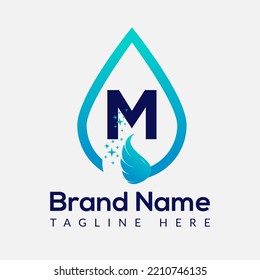 Initial Letter M Wash Logo, Drop and Wash Combination. Drop logo, Wash, Clean, Fresh, Water Template