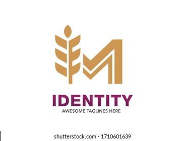 initial letter M with wheat seed logo concept, Agriculture wheat Logo Template vector icon