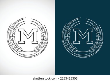 Anfangsbuchstabe M mit Weizenschaden. Design des ökologischen Weizenanbaus Agrarlogo