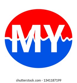 Initial Letter M Y Logo Icon In Circle Shape With Red Blue Color and Crack Line at Center. Material Design Logo