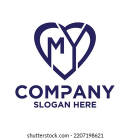 Initial letter m y in love shape logo vector design
