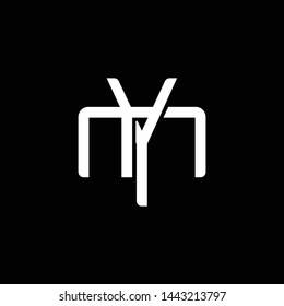 Initial letter M and Y, MY, YM, overlapping interlock monogram logo, white color on black background