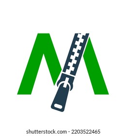 Initial Letter M Zipper Logo For Fashion Cloth, Embroidery and Textile Symbol Identity Vector Template