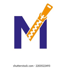 Initial Letter M Zipper Logo For Fashion Cloth, Embroidery and Textile Symbol Identity Vector Template