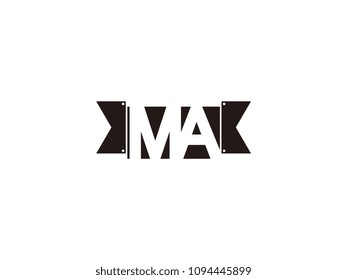 Initial letter ma black ribbon logo design