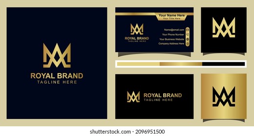 initial letter MA crown logo for jewelry, royal brand company logo design with business card