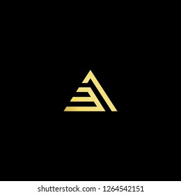 Initial letter MA AM EA AE minimalist art logo, gold color on black background.