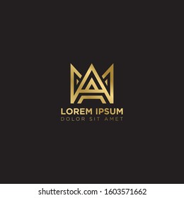 Initial Letter MA linked uppercase overlap modern gold logo vector design template. Suitable for business, consulting group company.