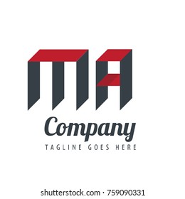 Initial Letter MA Logo With Ribbon Style