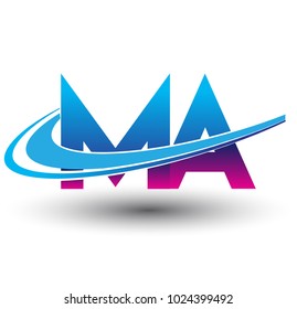 initial letter MA logotype company name colored blue and magenta swoosh design. vector logo for business and company identity.
