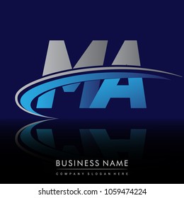 initial letter MA logotype company name colored blue and grey swoosh design. vector logo for business and company identity.