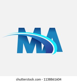 initial letter MA logotype company name colored blue and swoosh design. vector logo for business and company identity.
