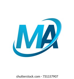 initial letter MA logotype company name colored blue swoosh design concept. vector logo for business and company identity.