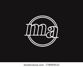 Initial letter ma lowercase outline inside the circle logo template white on black background