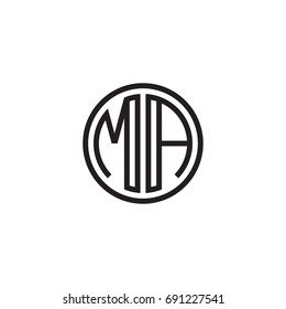 Initial letter MA, minimalist line art monogram circle logo, black color