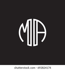 Initial letter MA, minimalist line art monogram circle shape logo, white color on black background