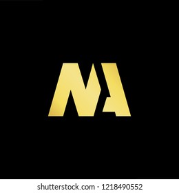 Initial letter MA AM AN NA minimalist art logo, gold color on black background.