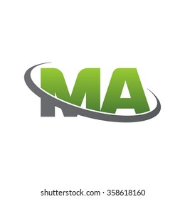 initial letter MA swoosh ring company logo green gray

