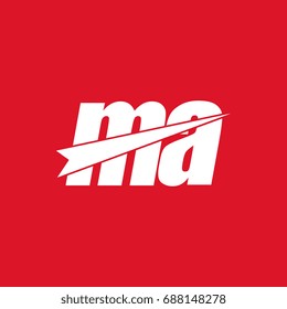 initial letter ma white flat logo vector in red background