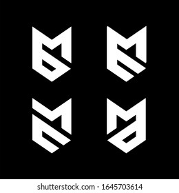 Initial letter mb, bm, me, em, mc, cm, ma, md logo set template with sporty geometric fox head or arrow illustration in flat design monogram symbol