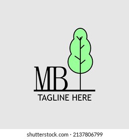 Initial letter MB with green tree logo. Minimal, simple and unique.