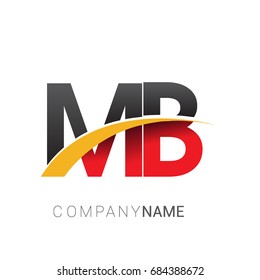 initial letter MB logotype company name colored red, black and yellow swoosh design. isolated on white background.
