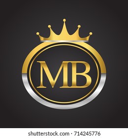 initial letter MB logotype company name with oval shape and crown, gold and silver color. vector logo for business and company identity.