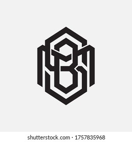 Letra inicial MBS, MSB, SBM, SMB, BMS o BSM superpuestos, interbloqueo, logotipo de monograma, color negro sobre fondo blanco