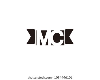 Initial letter mc black ribbon logo design