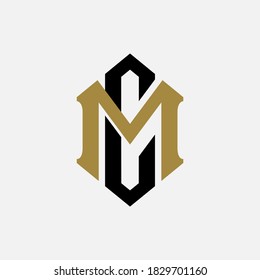 Initial letter MC or CM overlapping, interlock, monogram logo, gold and black color on white background