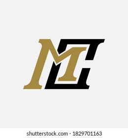 Initial letter MC or CM overlapping, interlock, monogram logo, gold and black color on white background