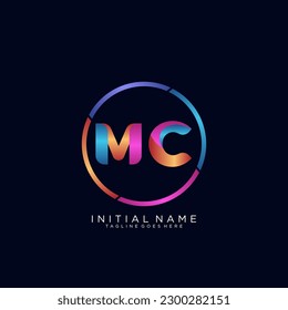 Initial letter MC curve rounded logo, gradient vibrant colorful glossy 