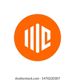 Initial Letter MC Logo Icon, Hexagon and Circle Shape Design, Orange Color Vector Illustration