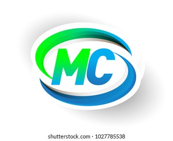 initial letter MC logotype company name colored blue and green swoosh design, modern logo concept. vector logo for business and company identity.