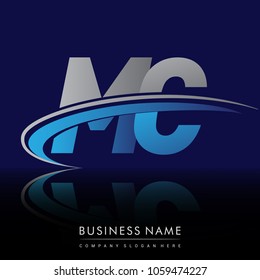 initial letter MC logotype company name colored blue and grey swoosh design. vector logo for business and company identity.