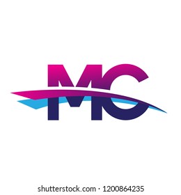 initial letter MC logotype company name colored blue and magenta swoosh design. vector logo for business and company