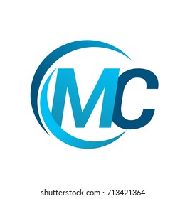initial letter MC logotype company name blue circle and swoosh design. vector logo for business and company identity.